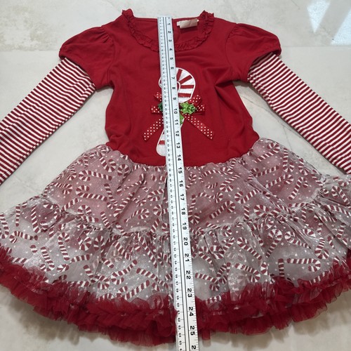 Vestido Rare Too Girls Navidad Bastón de Caramelo Rojo Rayas Manga Larga 6X - Imagen 5 de 14