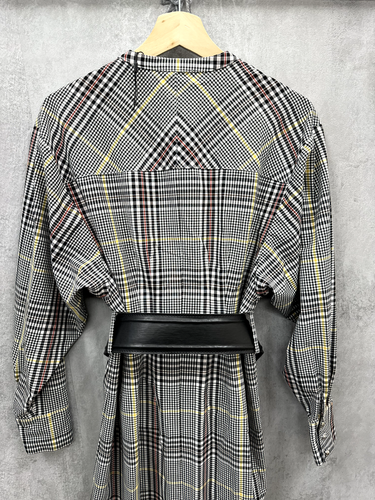 Karen Millen Dress Size 6 Black White Check Belted Cotton Shirt Midi - Picture 2 of 9