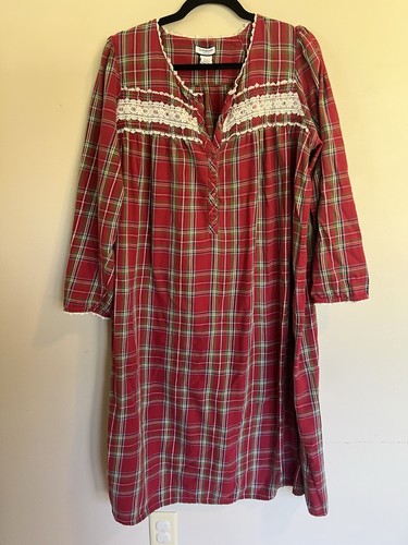 Croft & Barrow Nachthemd Damen Vintage XL rot kariert Flanell 100% Baumwolle Nachthemd - Bild 3 von 7