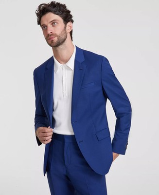 $398 Hugo Boss Men's Open Blue Modern Fit Solid Suit Jacket 42 R