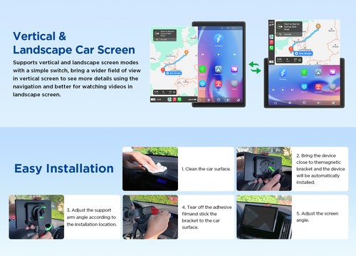 Vertical P5 Portable Wireless CarPlay Android Auto Car Stereo 8.95" Touch Screen - Picture 11 of 13