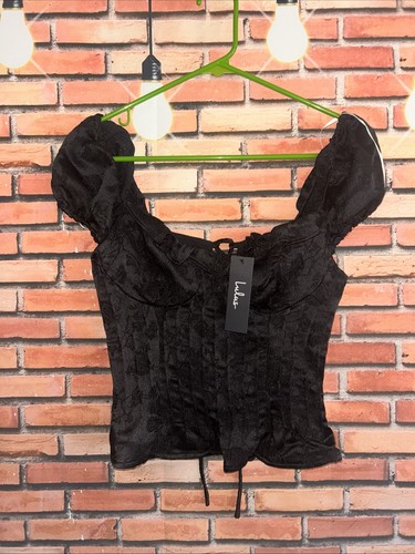 Lulus schwarzes Oberteil im Korsett-Stil zum Binden Damengröße XS