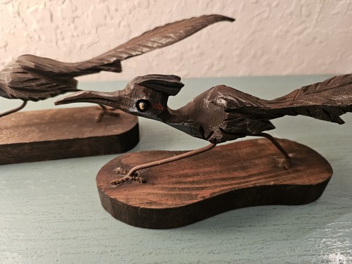 Vintage MidCentury Paar handgeschnitzte Holz RoadRunner Figuren, signiert - sehr gut - Bild 7 von 15