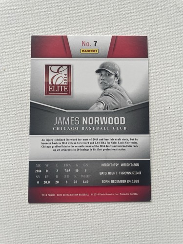 Signed 2014 Panini Extra Elite James Norwood Chicago Cubs Autographed Auto - Picture 2 of 2
