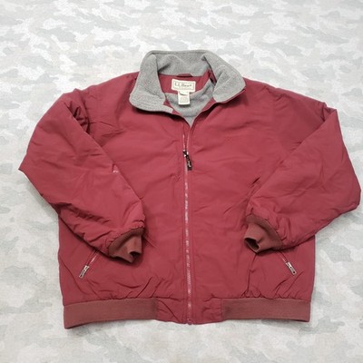 L.L. Bean Jacket Mens Large Red Bomber Warm Up Full Zip Pockets Long Sleeve