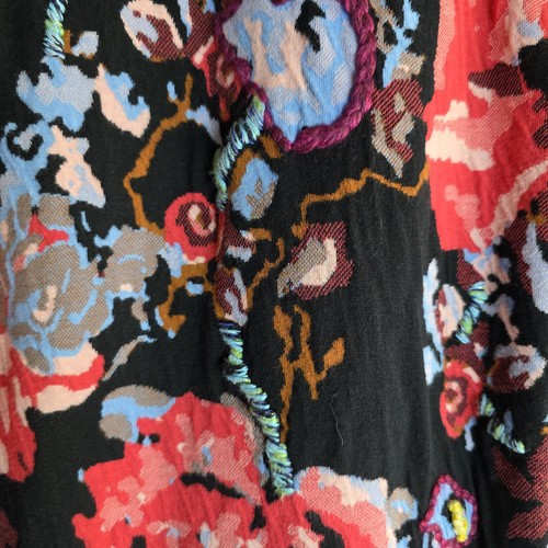 INC XL Staubwedel Strickjacke Boho Blumen 3D Struktur Strick Fransen 100% Baumwolle - Bild 8 von 15