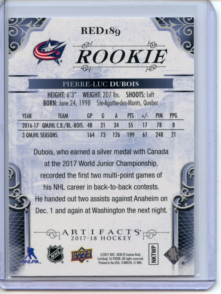 2017-18 UD Upper Deck Artifacts Redemption EMERALD Pierre-Luc Dubois RC #4/99 - Image 2 of 2