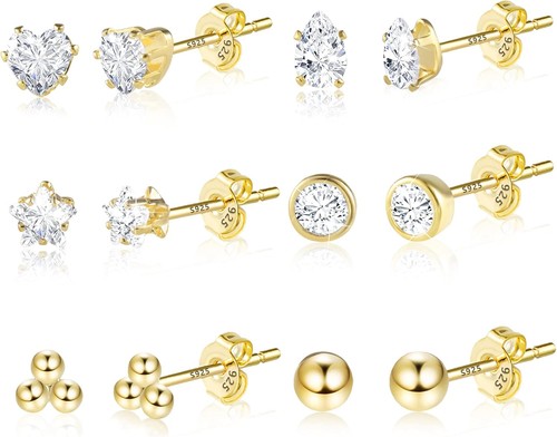 Juego de 6 pares de aretes pequeños de oro KISSPAT para mujer hipoalergénicos A  - Imagen 1 de 6