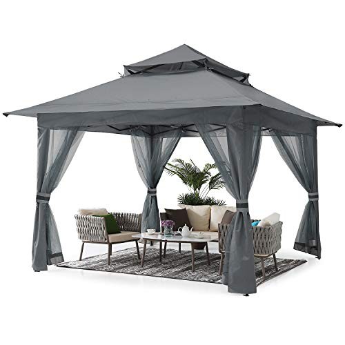 Pop Up Gazebo - Outdoor Canopy Tent with Mosquito Netting for Patio 13x13 Gray - Picture 2 of 7