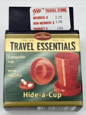 Collapsible Folding Blue Travel Cup w/Pill Keeper Hide-A-Cup Vintage NEW