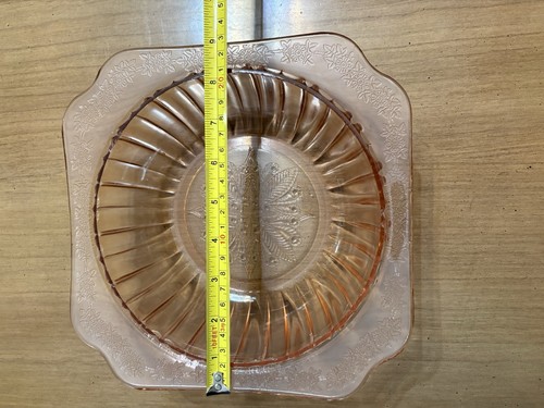 Rosa Depression Glas Schale mehrere Muster Floral quadratisch / rund / gewellt - Bild 8 von 10