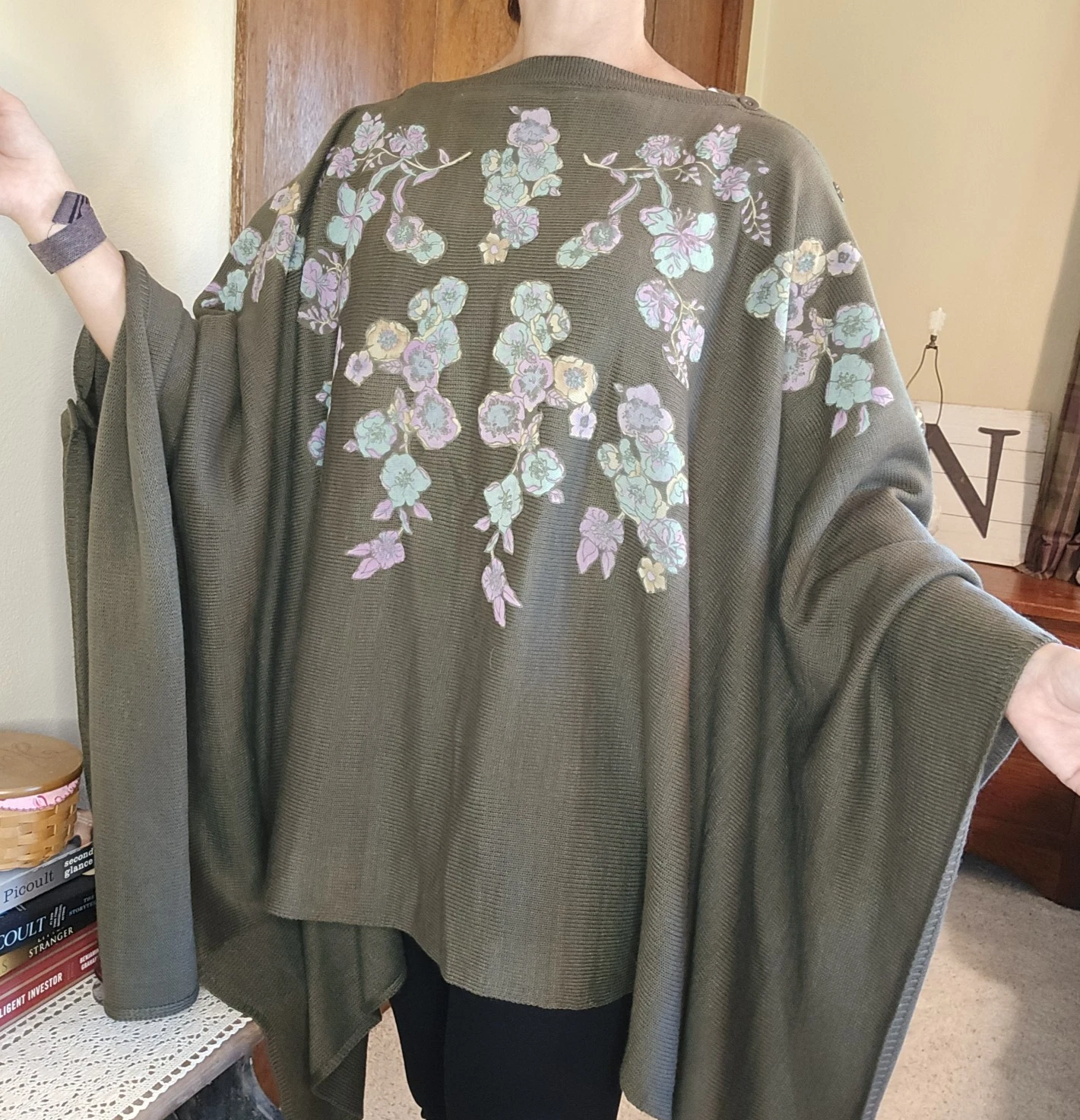 Randolph Duke the look Green Floral Poncho Sweater Size 2X