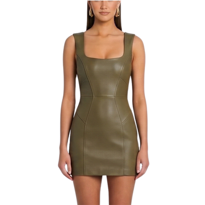 brown leather mini dress Handmade Red Sexy Backless Bodycon Party Clubwear Sheepskin nights out