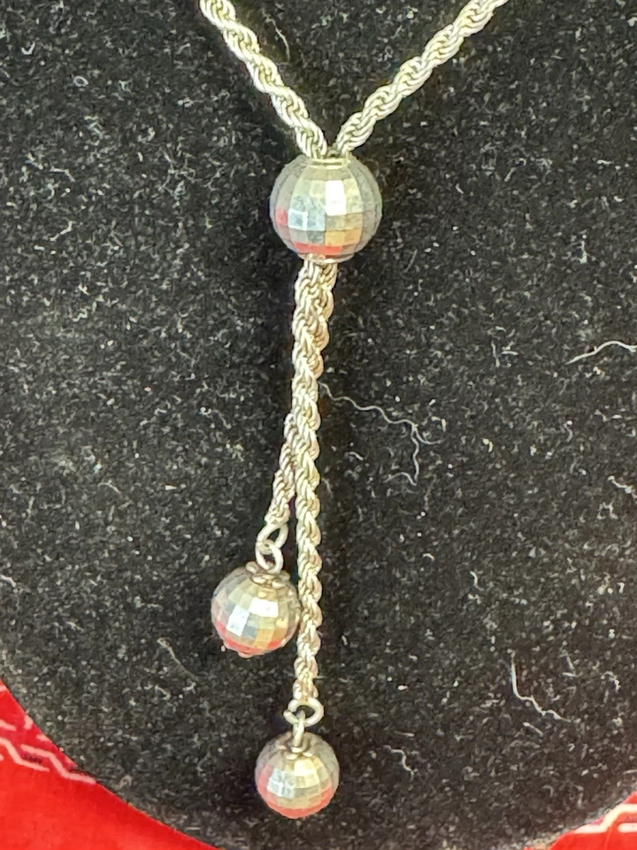 Collar Lariat 28" Plata Esterlina Cuerda y Disco Bola Milor 925 Italia 20.7 g Foto 2 de 3
