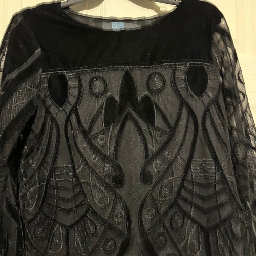Eva Franco Anthropologie Whimsigoth Velvet Mesh Blouse Sheer Black M Boho Chic - Bild 8 von 13