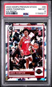 2023-24 Panini Nba Hoops Premium Stock - Amen Thompson #86 Ice Prizm (RC) PSA 8