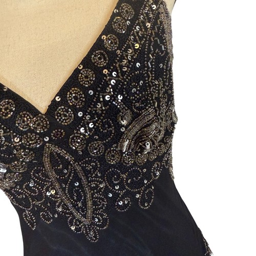 Vintage Papell Boutique Perlen Pailletten Abendkleid gefüttert schwarz Damengröße 6 - Bild 7 von 9