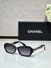 Chanel CH5538Q Quilted Chain Sunglasses 55mm  Women  s Luxury Oversized Oval Frame