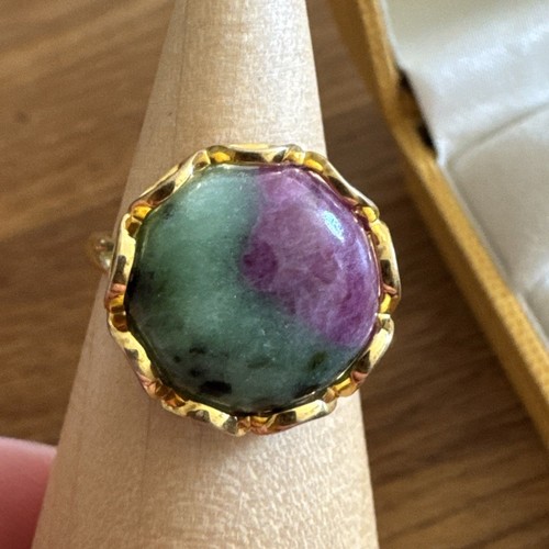 STUNNING Sterling Silver Gold Plated Ruby In Zoisite Ring Size L 925 Gemporia - Picture 12 of 13
