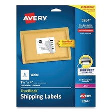 AVERY 05264 Shipping Labels w/TrueBlock, Laser Printers, 3.33 x 4, White, PK150