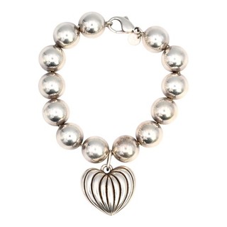 VINTAGE DESIGNER TIFFANY & CO PUFFY HEART BEADED BRACELET STERLING SILVER 7"