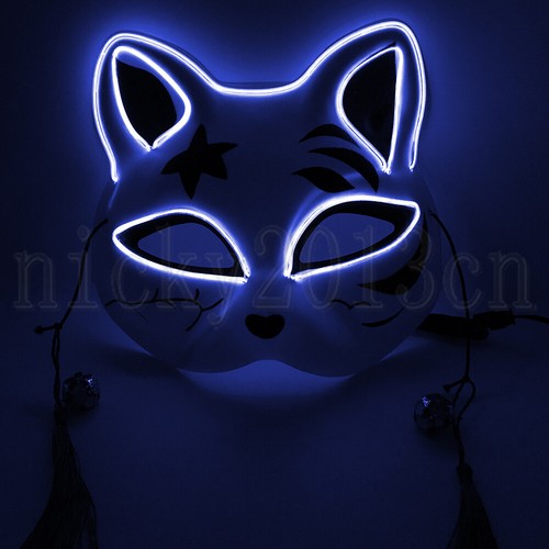 LED EL Neon Fox Mask Adult Half Face Light Up Glow Halloween Cosplay Costume - Picture 14 of 15