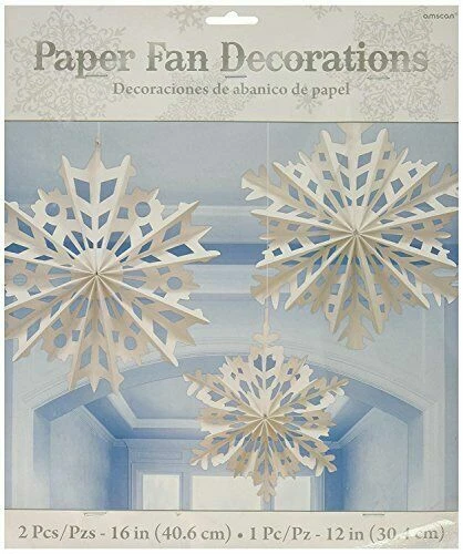 Christmas Snowflake Hanging Paper Fans (3) ~ Decoration Holiday Party Supplies   - Image 3 of 3