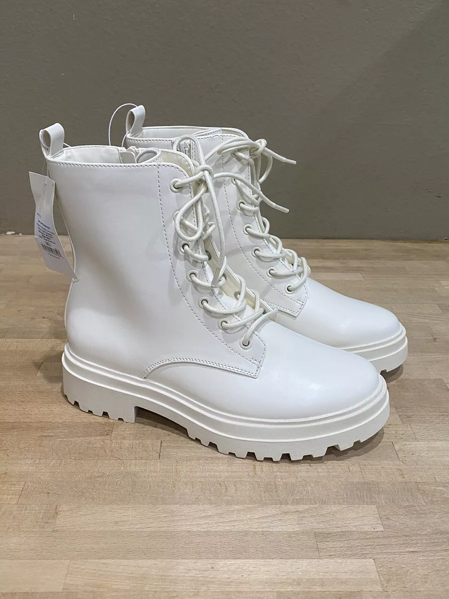 A New Day Chunky COMBAT BOOTS Off White FAUX LEATHER Women\'s 8.5 Y2K NWT |  eBay