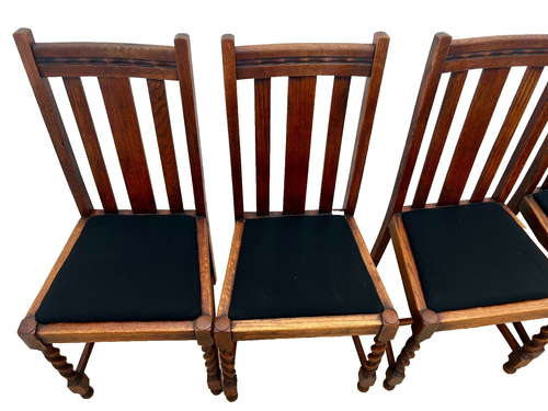 Antique Chairs set of four Barley Twist Legs Solid Oak set of Four Black Canvas - Picture 2 of 10