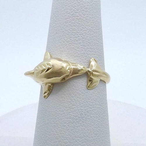 14k Gold Dolphin Wrap Around Band Ring Diamond Cut New - Picture 7 of 7