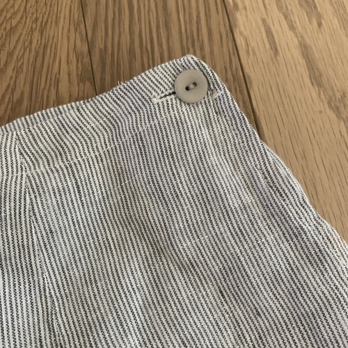 NEW FLAX sz M Wide Leg Linen Pants Curved Leg Seam Side Button Fine Gray Stripe - Picture 5 of 7