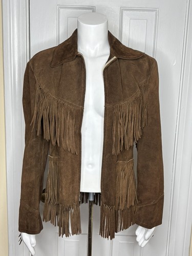 Vintage TRUE MERIT Fringed Suede Rockabilly Buckskin Jacket Brown Men's Small - Picture 3 of 6