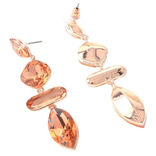Rose Gold Tone Metal Peach Crystal Post Earring ER2368-PCH - Picture 2 of 2