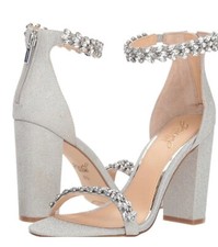 Jewel Badgley Mischka Mayra Ankle Strap Evening Shoe In Silver Sz 6 1/2 New WOT