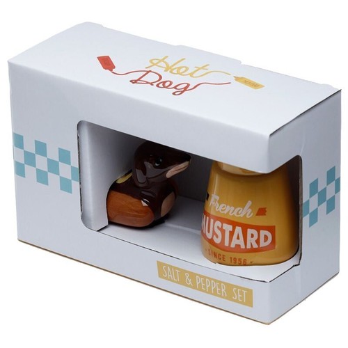 Ceramic Salt & Pepper Set Sausage Dog in a Bun & Mustard Fast Food Novelty Gift - Picture 2 of 10