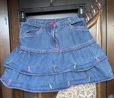 Gymboree Denim Jean Skirt Size 8 Y2K Vintage Embroidered Vegetables