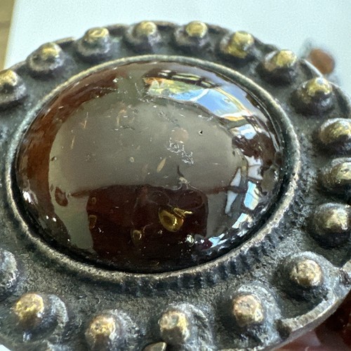 Vtg Boho Antiqued Brass Glass Amber Brown Necklace Choker Renaissance 36" Long - Picture 10 of 13