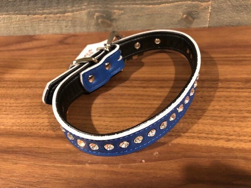 Pet Collar With Bell Adjustable Cat Dog Rhinestone Buckle-Blue - Picture 2 of 3