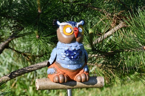 Keramik Gartenstecker Dekoration Statue Eule Vogel H18cm Midene Handgefertigt - Bild 3 von 13