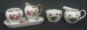 2-Vintage-Norcrest-Demitasse-Creamer-amp-Sugar-bowl-sets-1-tray-Pansy-Violet-Cream