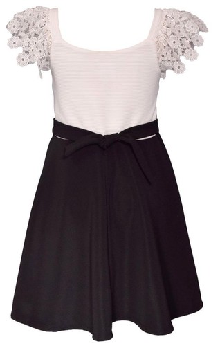 NEW Bonnie Jean Girl Size 8 "WHITE TO BLACK SCUBA" Lace Sleeve Skater Dress NWT - Picture 2 of 3