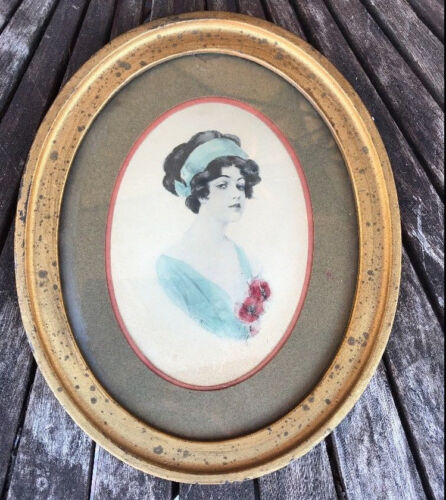 Antique Art 1911 Victorian Pencil Drawing Watercolor Archie Gunn Flapper Girl - Picture 2 of 12