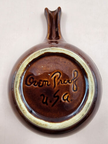 Vintage Hull (?) Oven Proof Brown Drip Glaze Onion Soup Bowl w/Handle&Lid USA - Picture 5 of 8