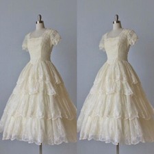 Light Champagne Short Wedding Dress Tea Length Short Sleeve Ruffled Bridal Gown