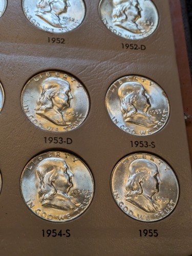 Juego completo de medio dólar Franklin BU 1948-1963 35 monedas Dansco algunas FBL 666 - Imagen 6 de 15