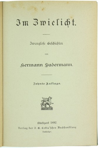 IM ZIELLICHT. Zwanglose Geschichten. Sudermann Hermann. 1892 - Bild 3 von 3