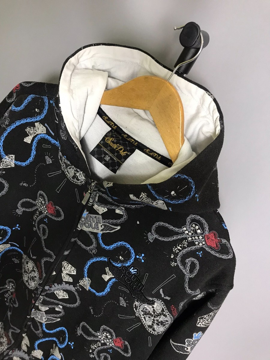 Vintage Y2K SouthPole Diamond Hoodie Men Full Zip Sweatshirt
