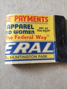 VINTAGE FEDERAL Apparel Founded by J. Shragge Match Book