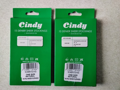 CINDY 15 DENIER SHEER STOCKINGS 2 PAIRS COLOUR NATURAL ONESIZE - Picture 2 of 2