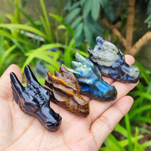 1PC 2" Natural Hand Carved Dragon Skull Quartz Crystal Skull Gem Reiki Healing - 第 2/28 張圖片
